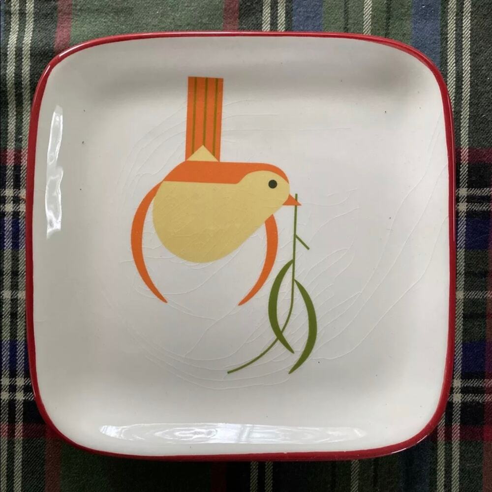 TAG Appetizer Plate 6" X 6" Square‎ Ceramic Yellow Bird With Twig